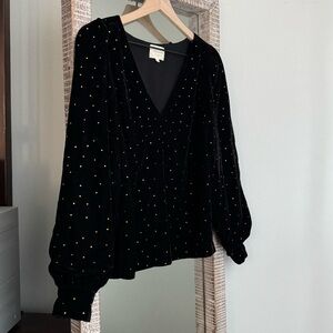 Sezane Galeo Velvet Blouse with Gold Accents